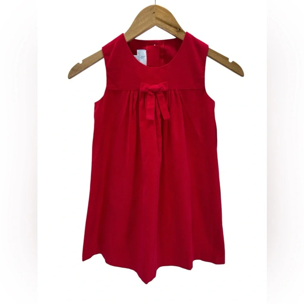 Little English Red Corduroy Jumper Dress Pleated Bow Holiday Preppy Classic 6